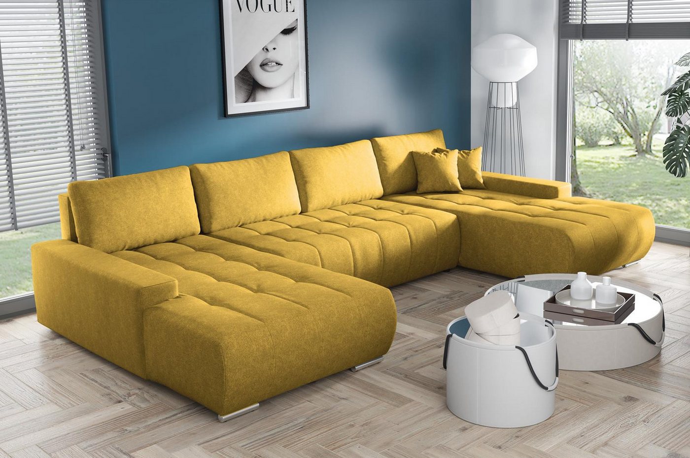 Compleo Ecksofa mit Schlaffunktion aus Velourstoff MONA, mit Bettkasten, U- günstig online kaufen