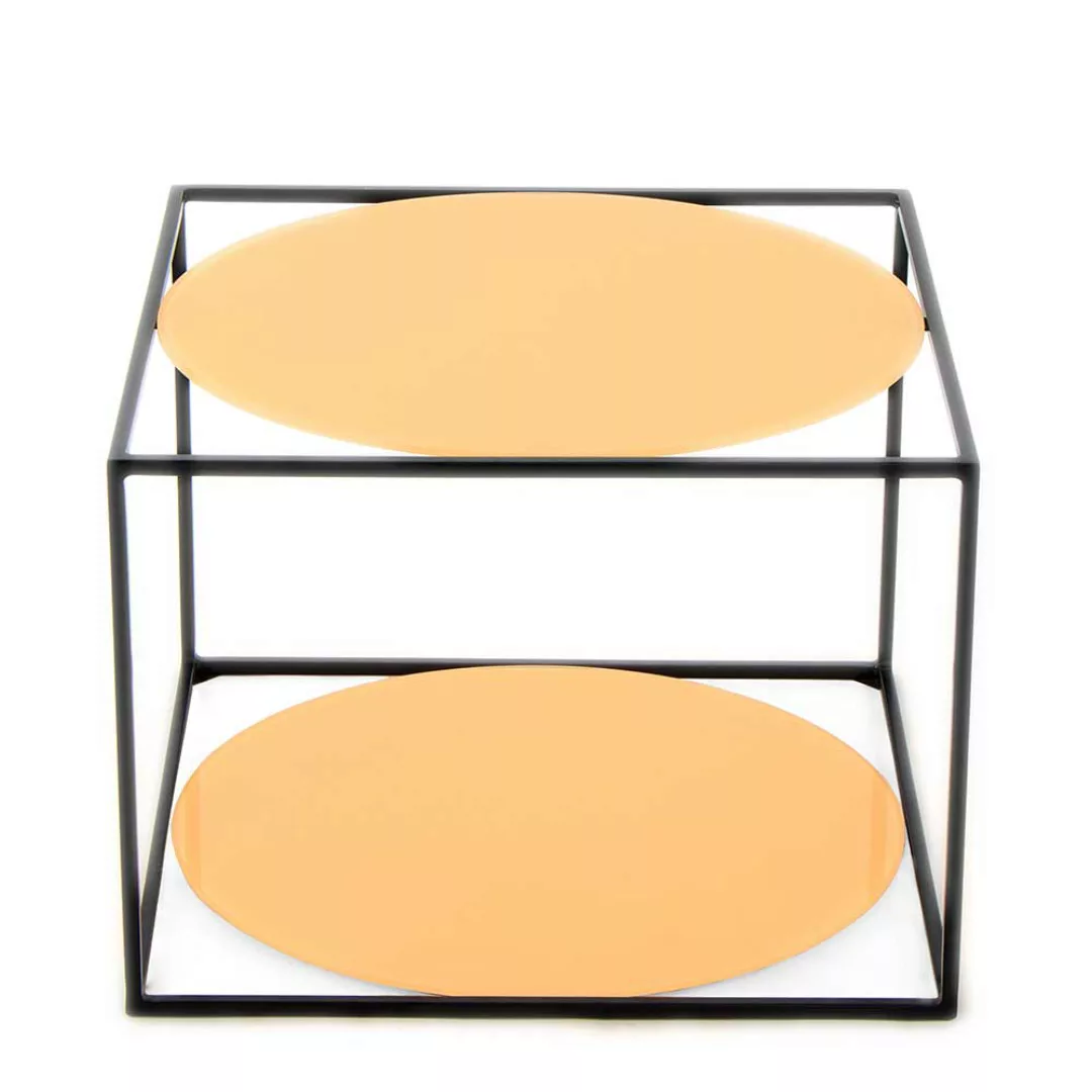 Design Sofatisch in Orange und Schwarz runden Glasplatten günstig online kaufen