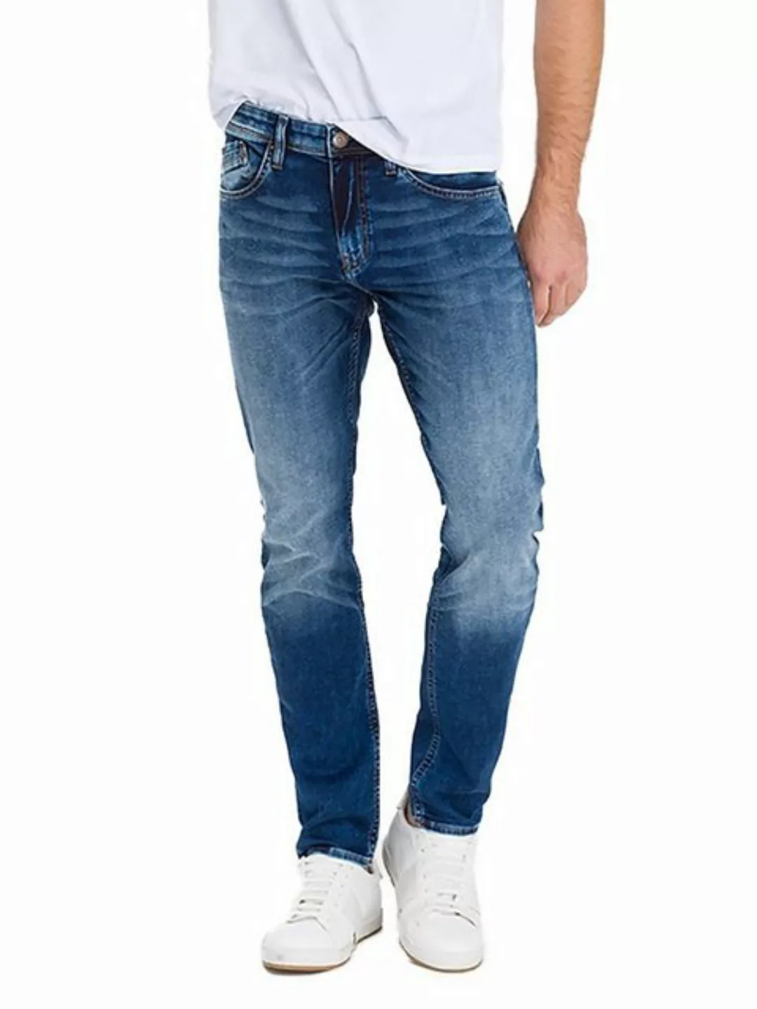 Cross Jeans Herren Jeans Jimi - Slim Tapered Fit - Blau - Dark Mid Blue günstig online kaufen