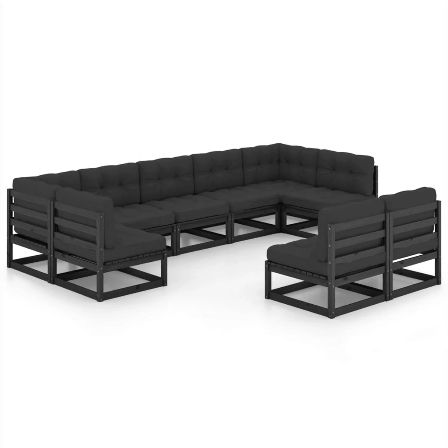 9-tlg. Garten-lounge-set Mit Kissen Schwarz Massivholz Kiefer günstig online kaufen