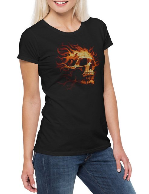 Urban Backwoods Print-Shirt Burning Skull I Damen T-Shirt Tattoo Art Rockab günstig online kaufen