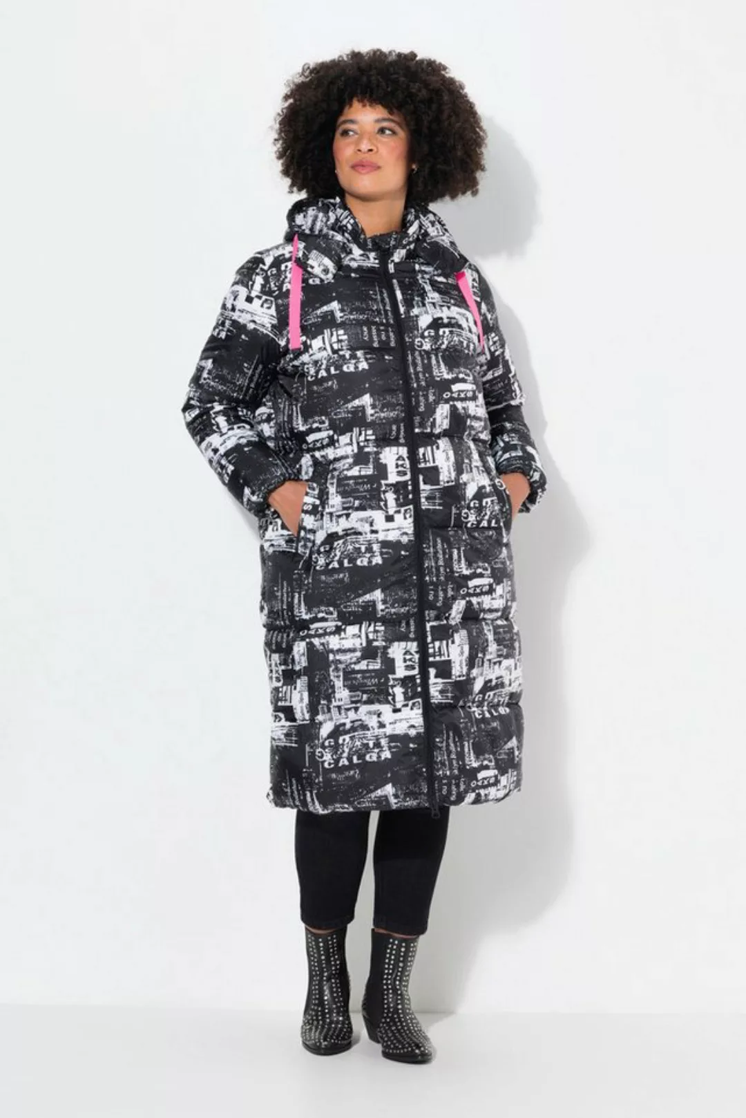 Angel of Style Steppjacke Steppmantel oversized Zeitungs-Druck Kapuze günstig online kaufen