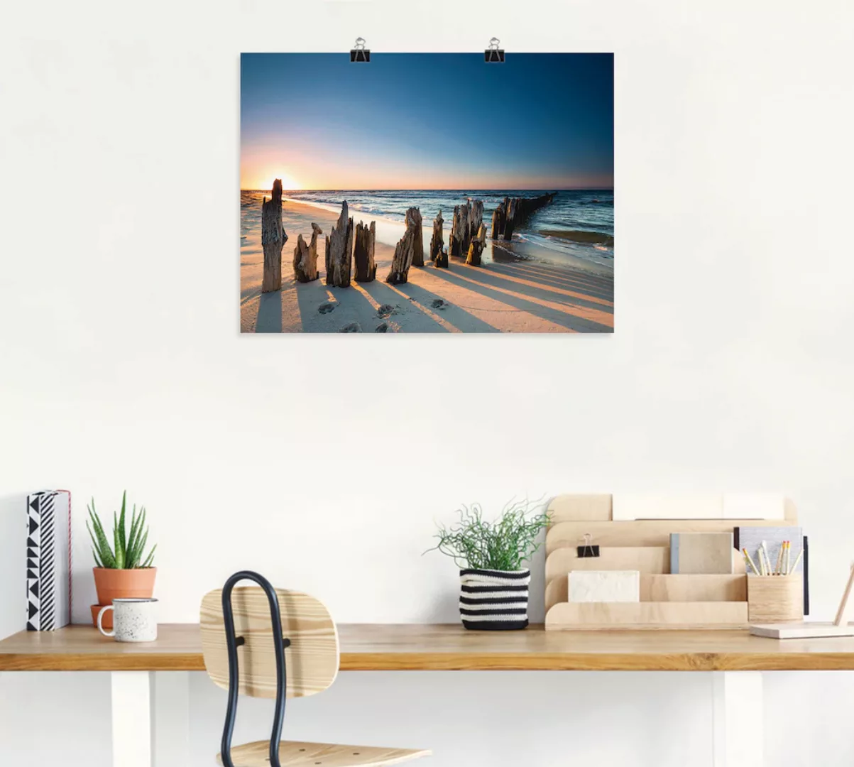 Artland Wandbild "Sonnenuntergang Strand Wellenbrecher", Meer Bilder, (1 St günstig online kaufen