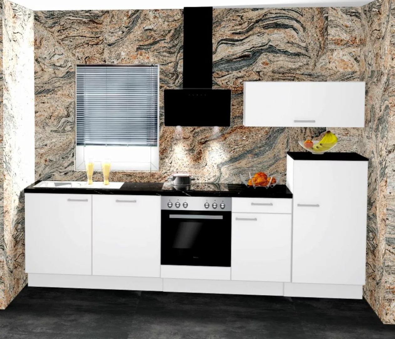 Einbauküche MANKAECO 61 Weiß Hochglanz - Schränke montiert/ Küchenzeile 300 günstig online kaufen