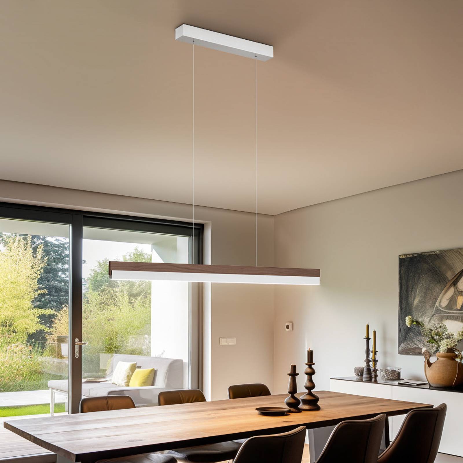 Quitani LED-Hängelampe Keijo, nickel/nuss, 103 cm günstig online kaufen