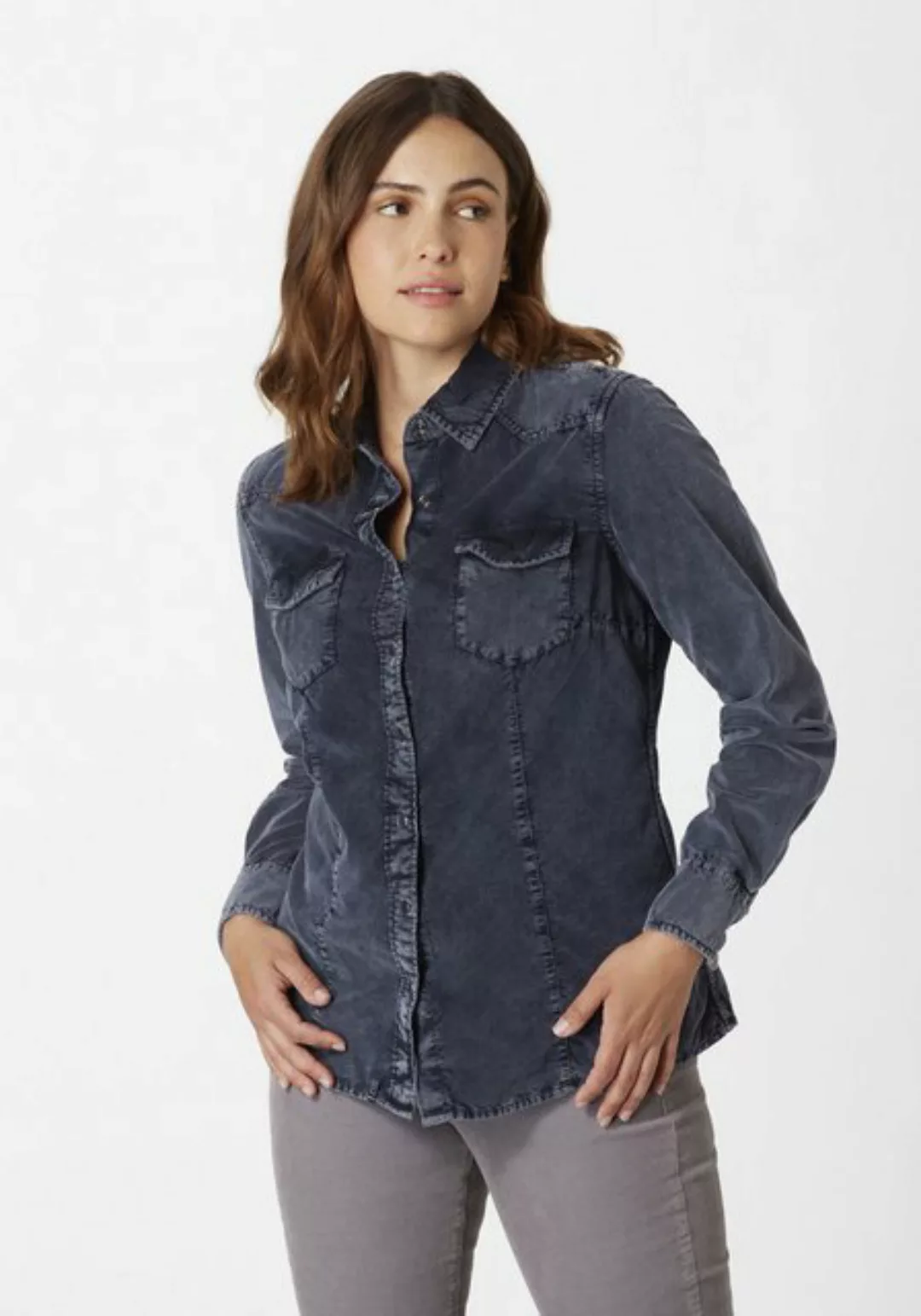 Paddock's Langarmshirt Denim shirt (1-tlg) Damen Hemdbluse Cord aus reiner günstig online kaufen