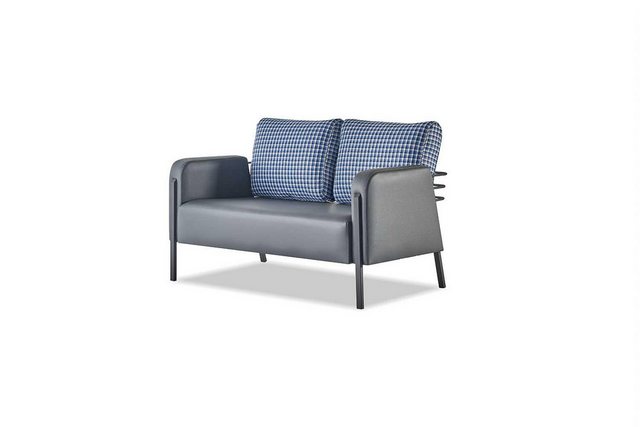 JVmoebel 2-Sitzer Ledesofa Polster 2-Sitzer Grau Blau Edelstahl Modern Kiss günstig online kaufen