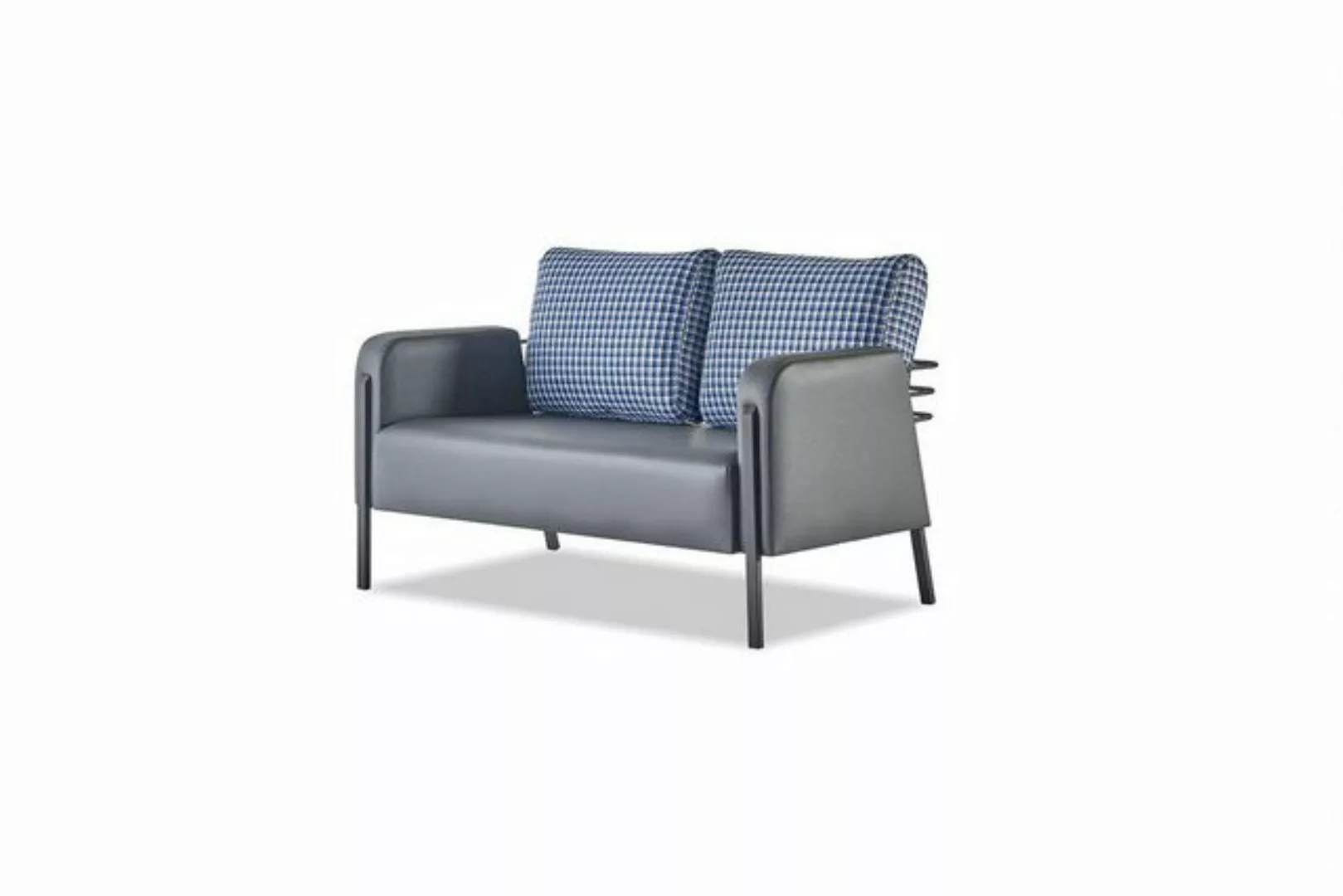 JVmoebel 2-Sitzer Ledesofa Polster 2-Sitzer Grau Blau Edelstahl Modern Kiss günstig online kaufen