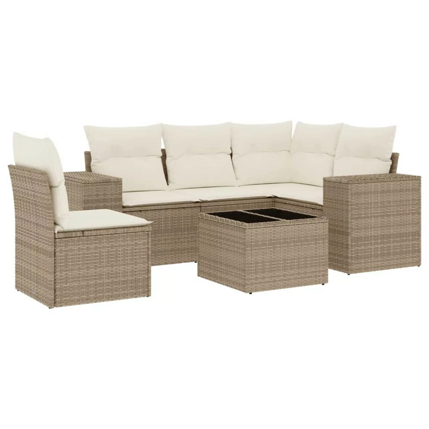 vidaXL 6-tlg Garten-Sofagarnitur mit Kissen Beige Poly Rattan Modell 250 günstig online kaufen