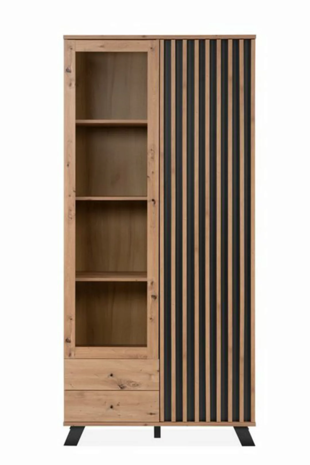 möbelando Standvitrine Medan 52A (BxHxT: 92x198x40 cm) in Artisan Oak / Ant günstig online kaufen