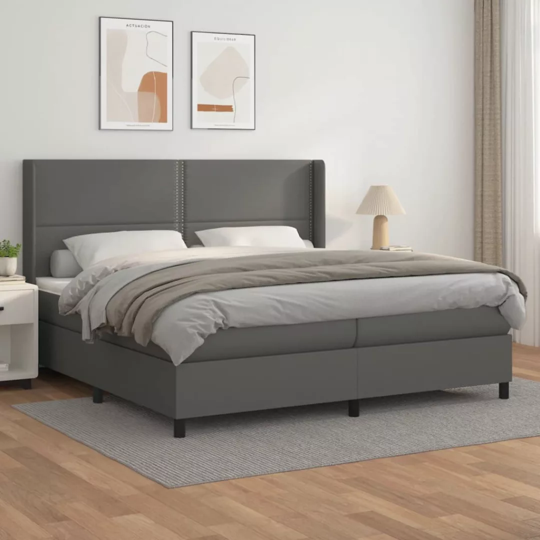 vidaXL Bettgestell Boxspringbett mit Matratze Grau 200x200 cm Kunstleder Be günstig online kaufen