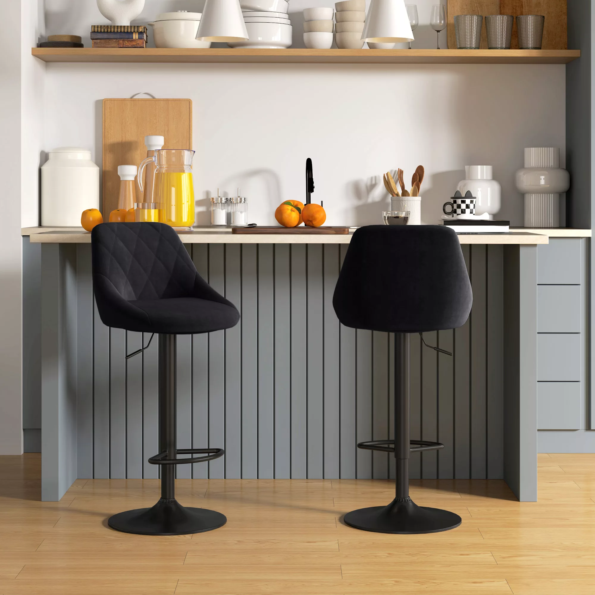 HOMCOM Barhocker 2er-Set Höhenverstellbar Schwarz Bistrohocker mit Fußstütz günstig online kaufen