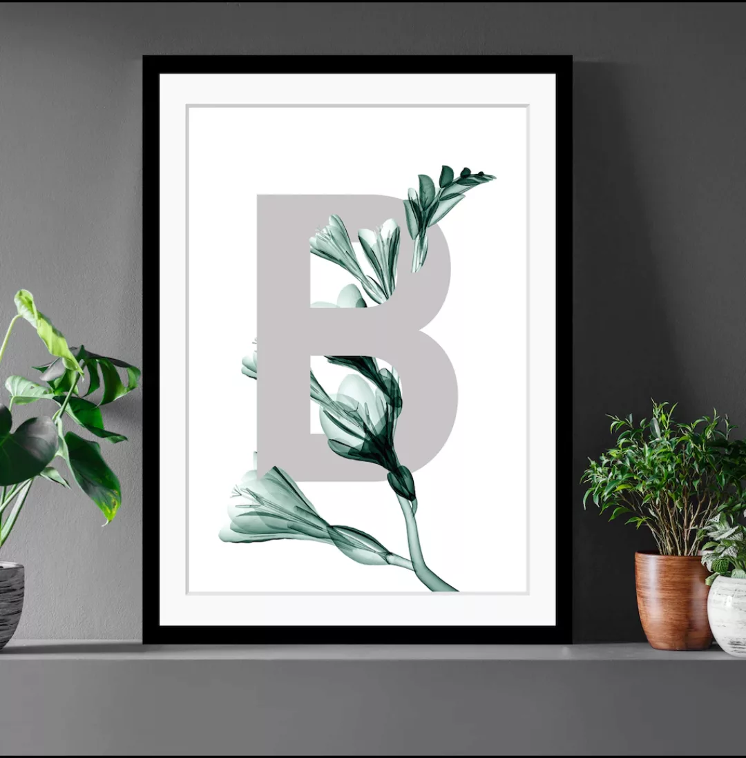 queence Bild "B-Flower", Buchstaben, gerahmt, Blätter, Blume günstig online kaufen