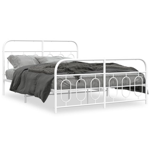 vidaXL Bett, Bettgestell mit Kopf- und Fußteil Metall Weiß 140x190 cm günstig online kaufen