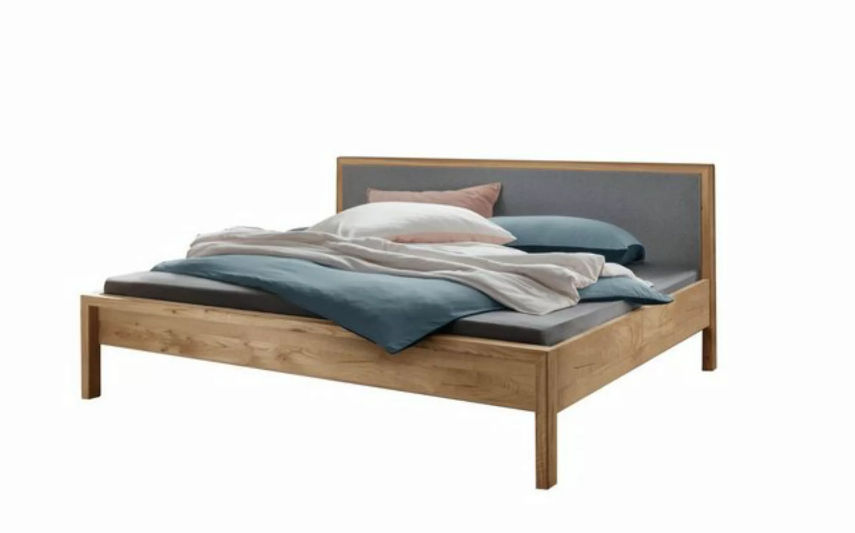 Natur24 Einzelbett Doppelbett Bett Aalbe 160x200 Eiche Massiv Filz-Kopfteil günstig online kaufen