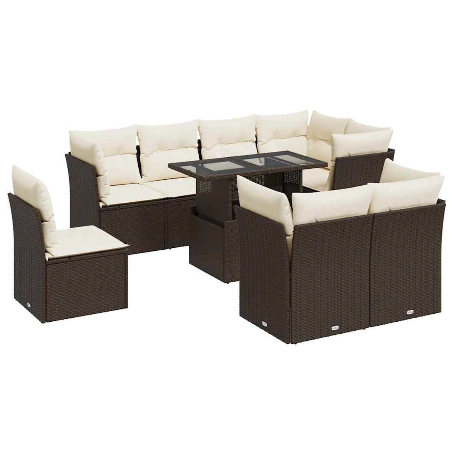 vidaXL 9-Tlg Garten-Sofagarnitur mit Kissen Braun Poly Rattan 3326184 günstig online kaufen
