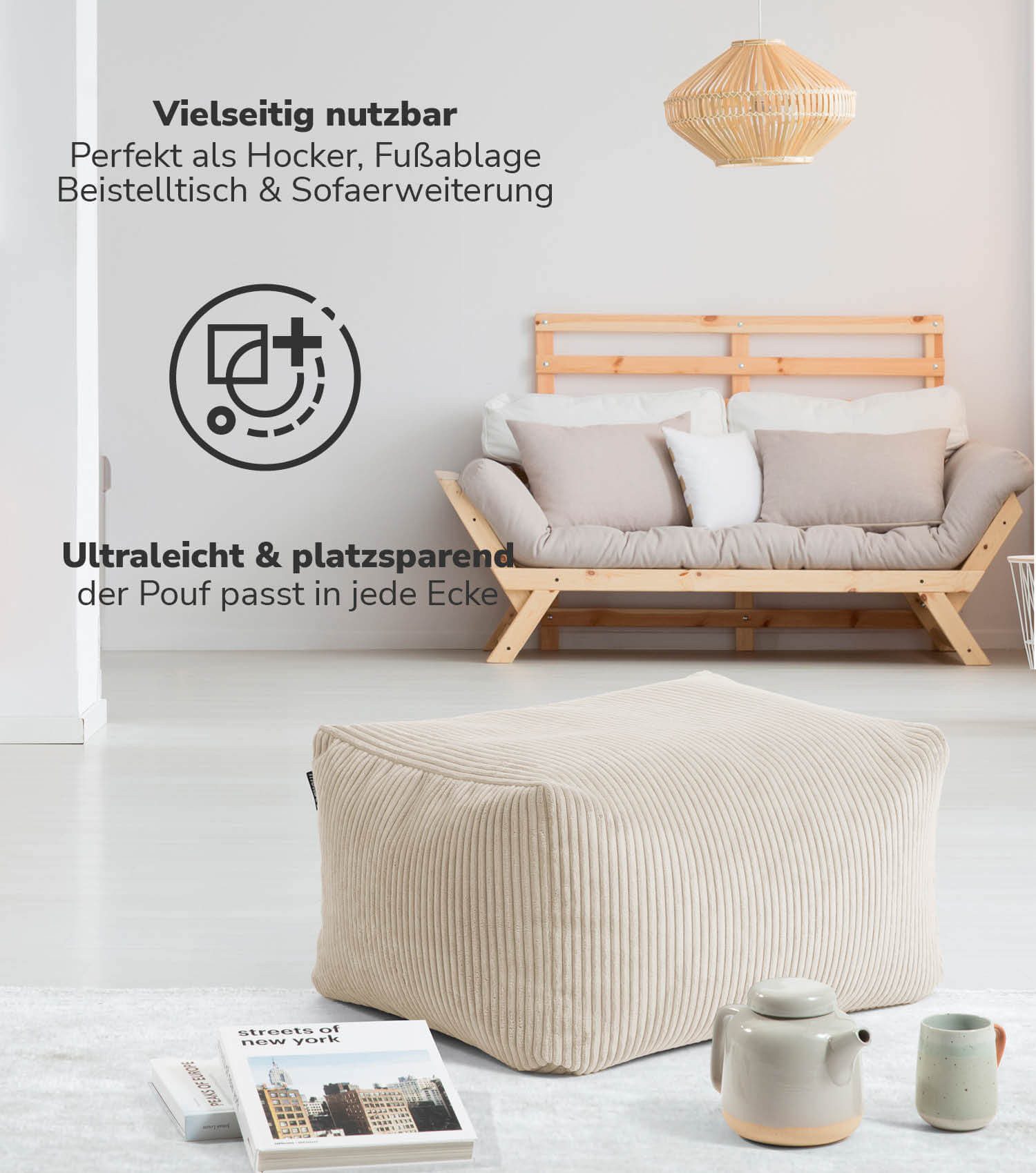 mokebo Pouf Der Ruhestifter (aus Cordstoff), günstig online kaufen