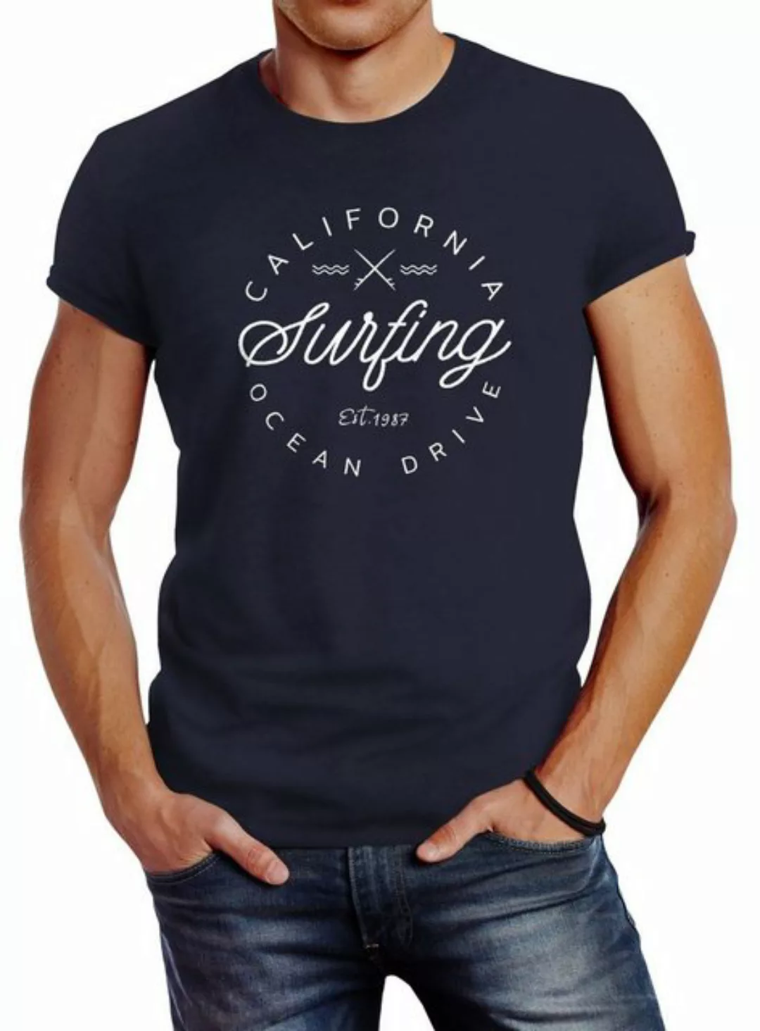 Neverless Print-Shirt Herren T-Shirt California Surfing Ocean Drive Summer günstig online kaufen