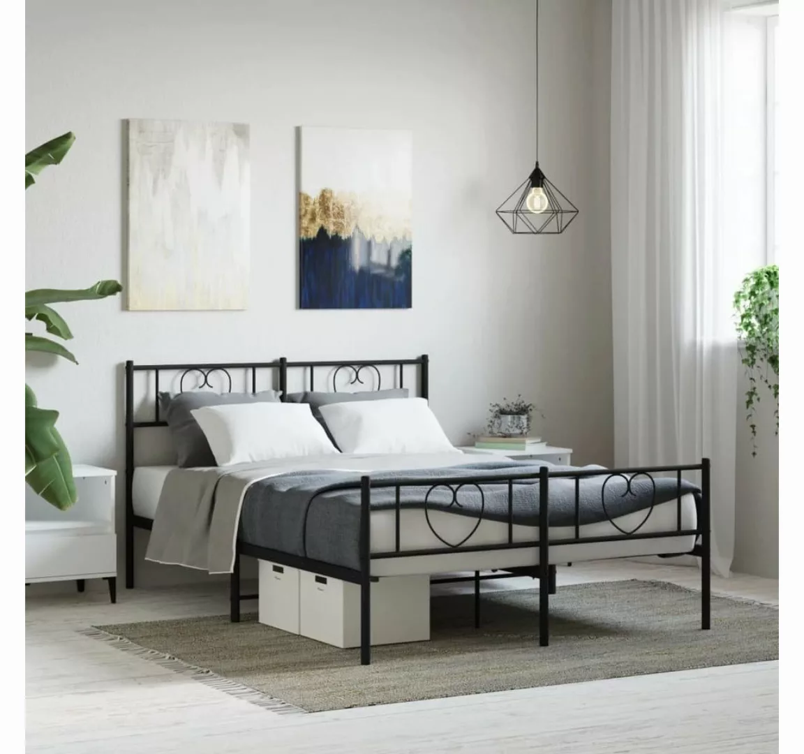 furnicato Bett Bettgestell mit Kopf- und Fußteil Metall Schwarz 140x200 cm günstig online kaufen