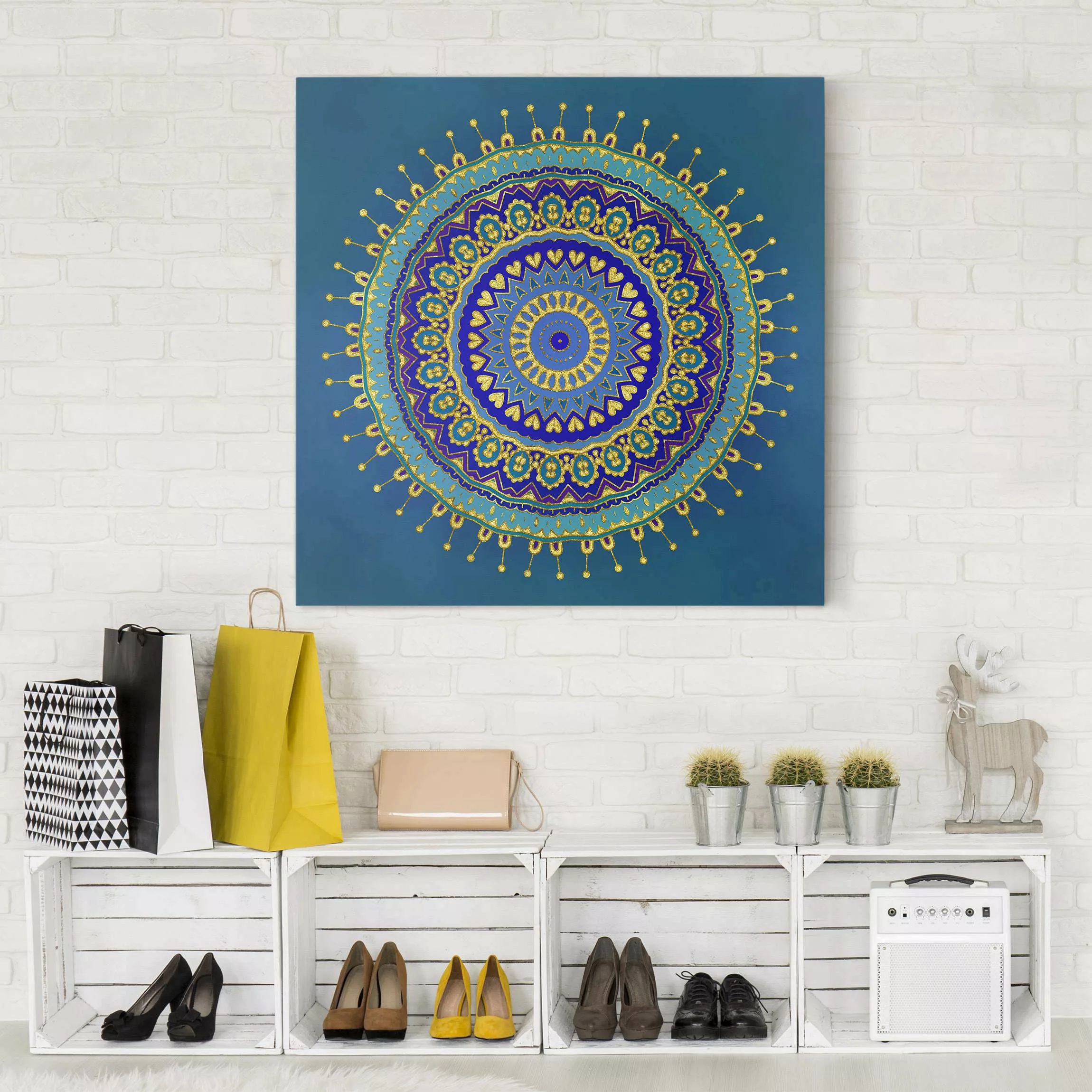 Leinwandbild Mandala Blau Gold günstig online kaufen