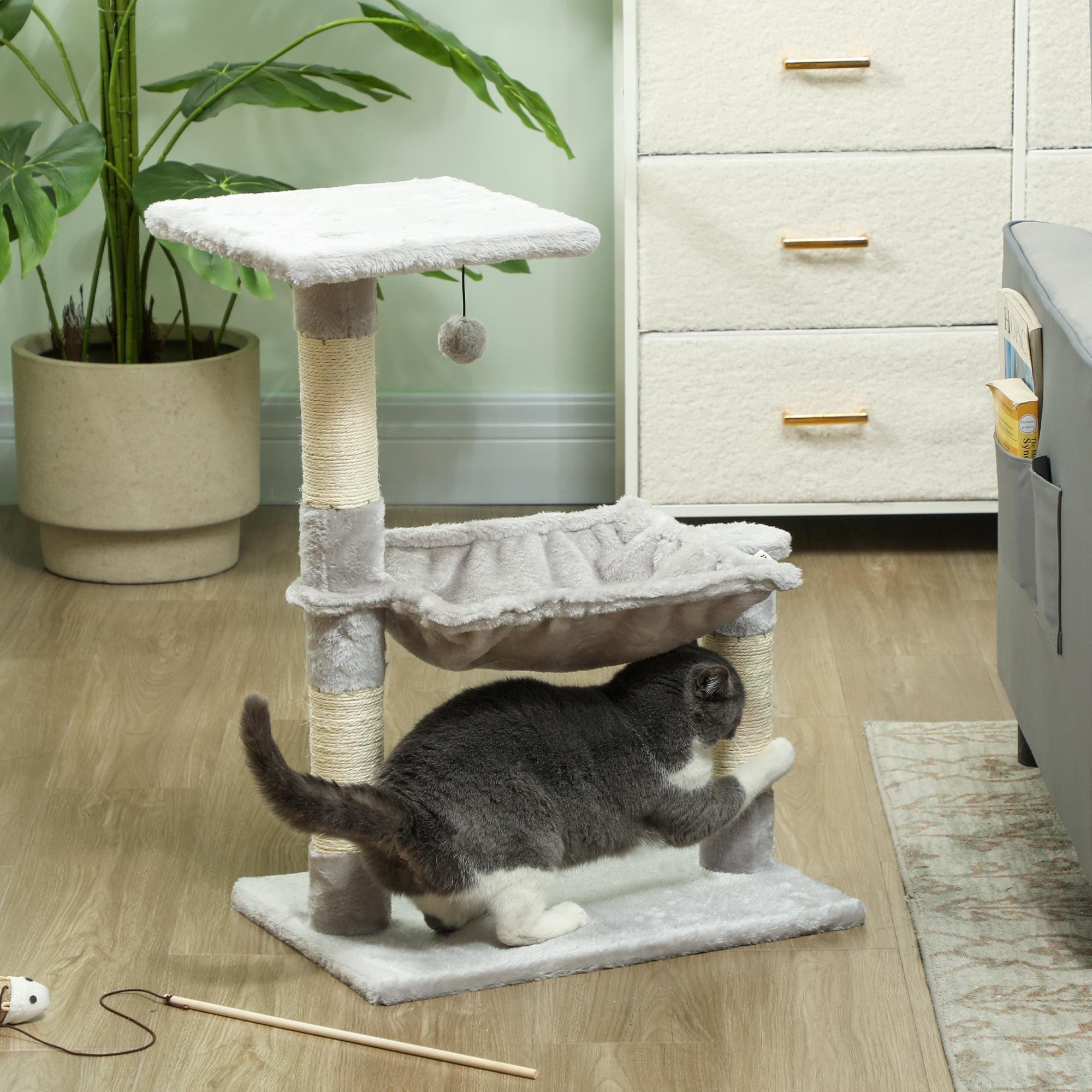 PawHut Katzenbaum 3 Kratzbäume Kratzmatten Natur-Sisal Plattform Hammock un günstig online kaufen