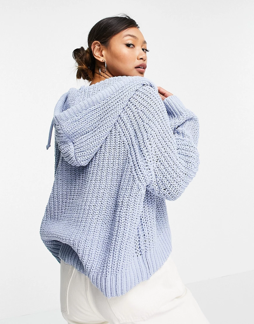 Aerie – Gerippter Kapuzenpullover aus Chenille in Blau-Grün günstig online kaufen