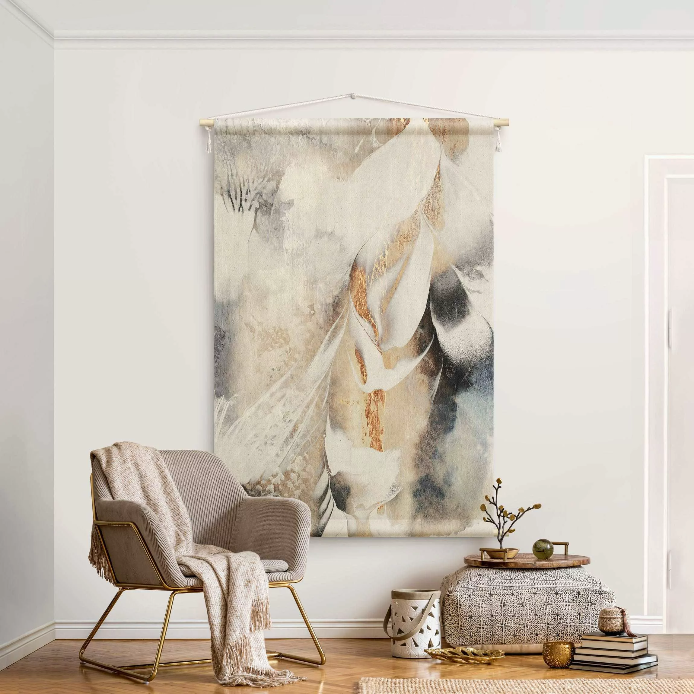 Wandteppich Goldene abstrakte Wintermalerei günstig online kaufen