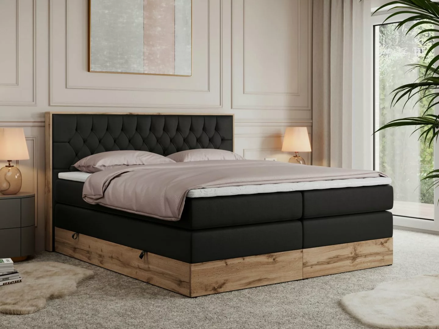 MKS MÖBEL Boxspringbett AMORE KING (Set, Holzrahmen in Eiche-Optik, Topper günstig online kaufen