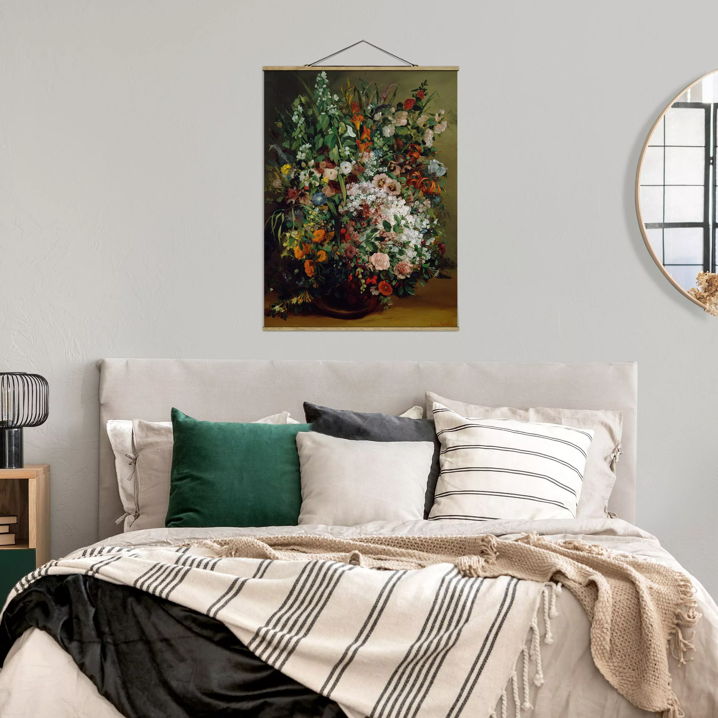 Stoffbild Blumen mit Posterleisten - Hochformat Gustave Courbet - Blumenstr günstig online kaufen