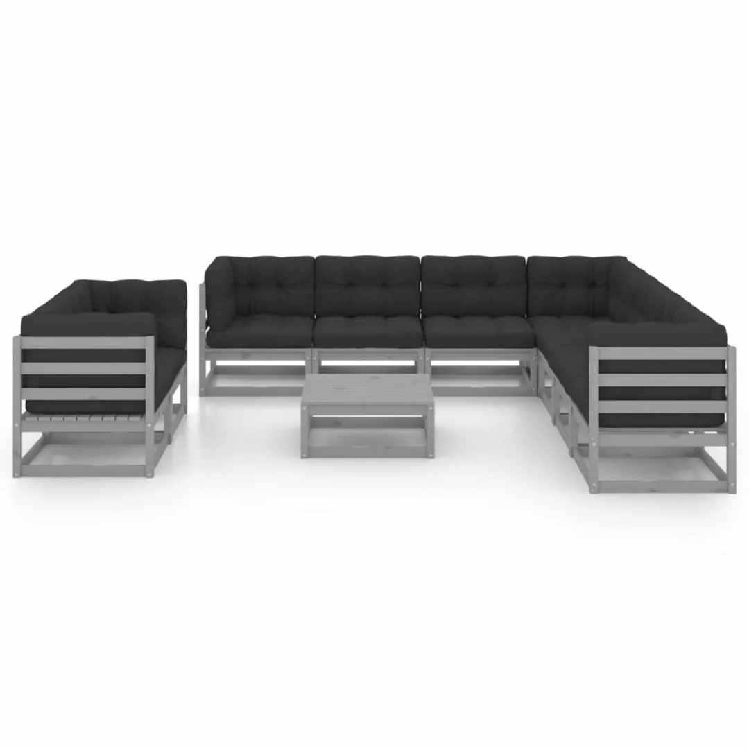 10-tlg. Garten-lounge-set Mit Kissen Grau Kiefer Massivholz günstig online kaufen