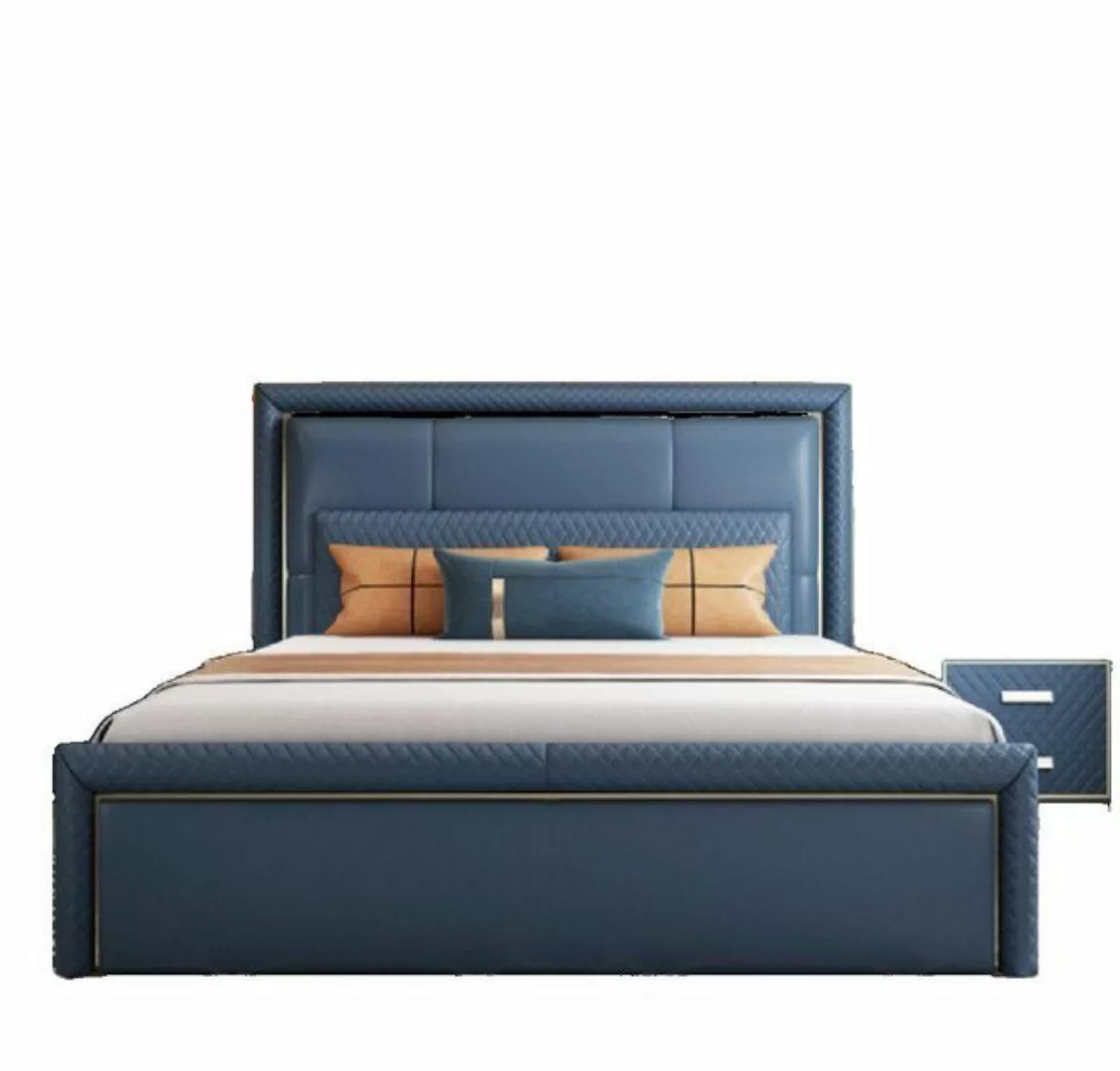 JVmoebel Bett Blaues Schlafzimmer Bett Designer Doppelbetten Kunstlederbett günstig online kaufen