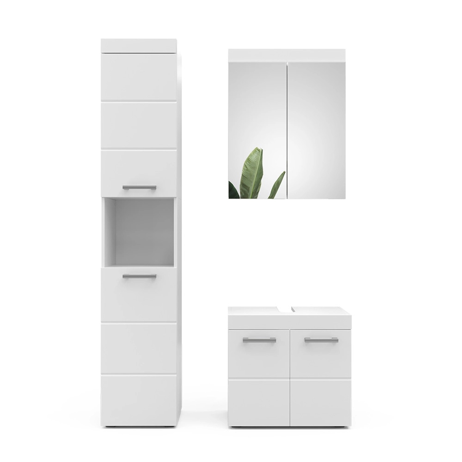 Vicco Badmöbel-Set Luna Weiß 3 Teile mit Hochschrank günstig online kaufen