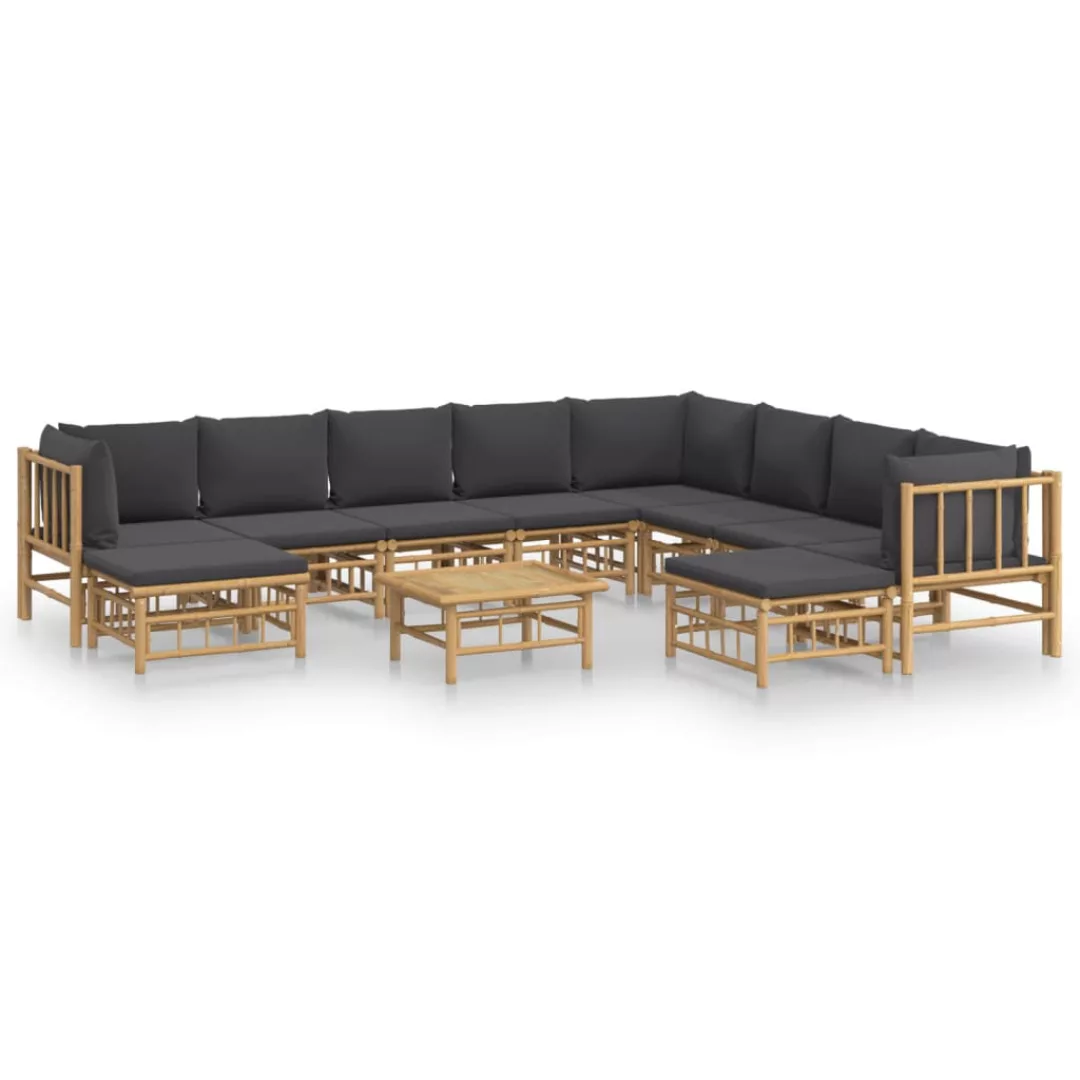 Vidaxl 11-tlg. Garten-lounge-set Mit Dunkelgrauen Kissen Bambus günstig online kaufen