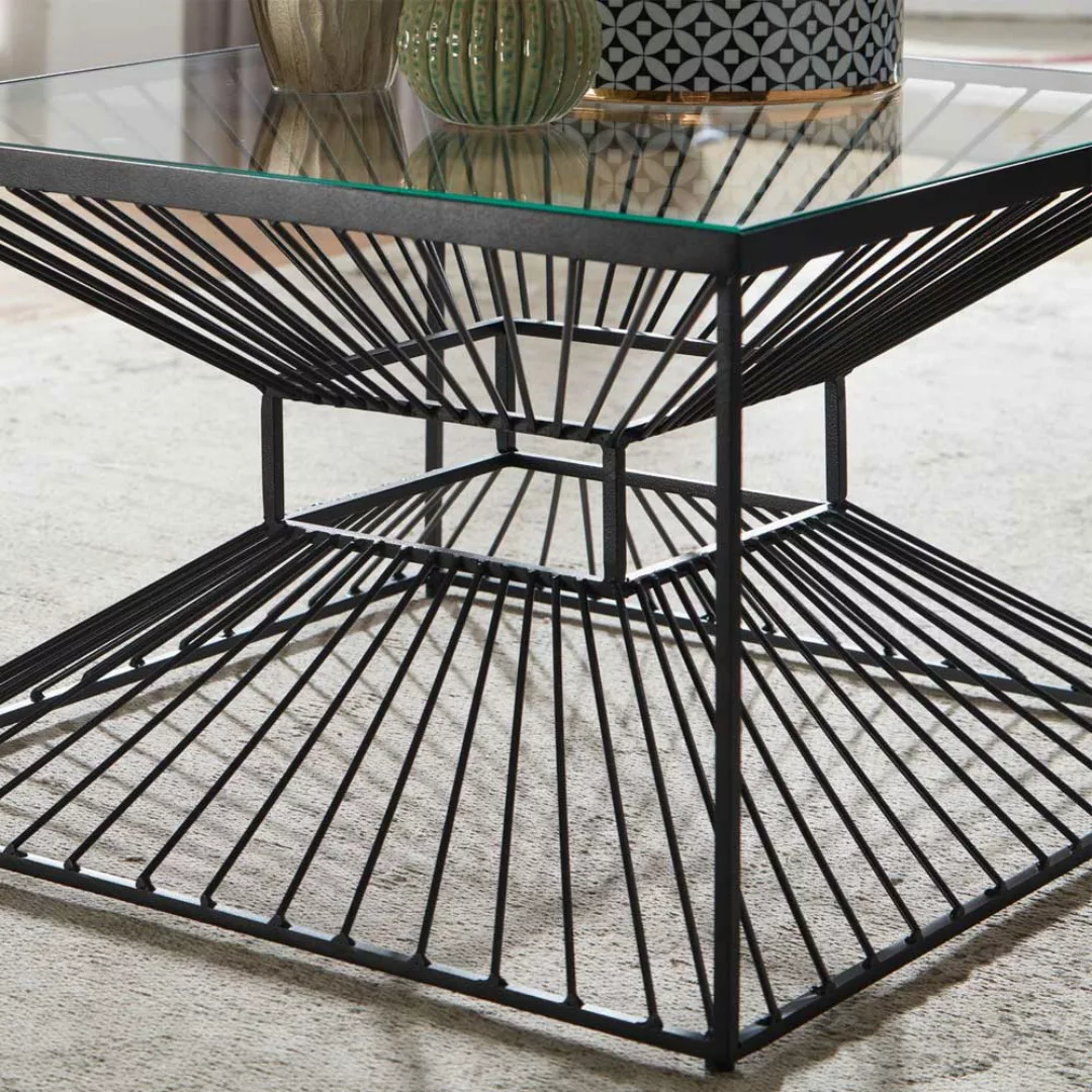 Design Wohnzimmer Tisch in Schwarz Metall und Glas günstig online kaufen