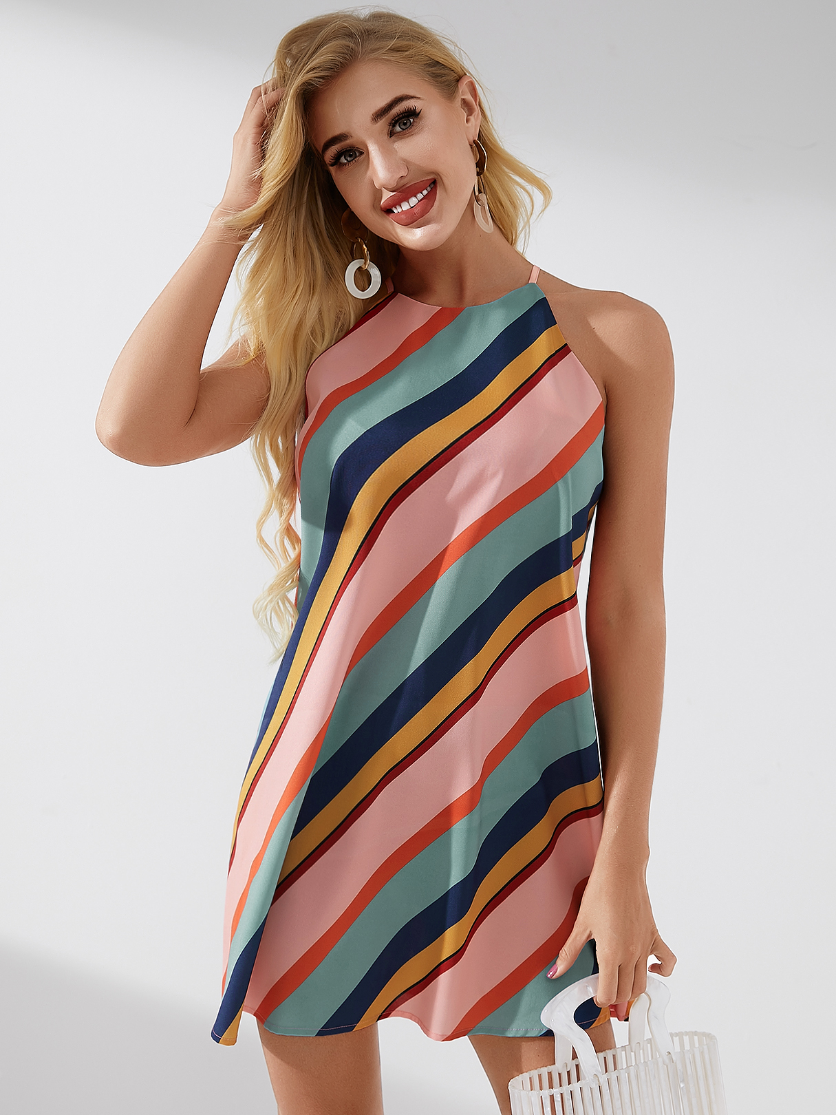YOINS Multicolor Striped Halfter ärmellos Kleid günstig online kaufen