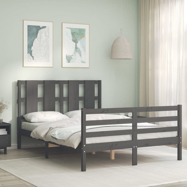 vidaXL Bett Massivholzbett mit Kopfteil Grau 140x190 cm günstig online kaufen
