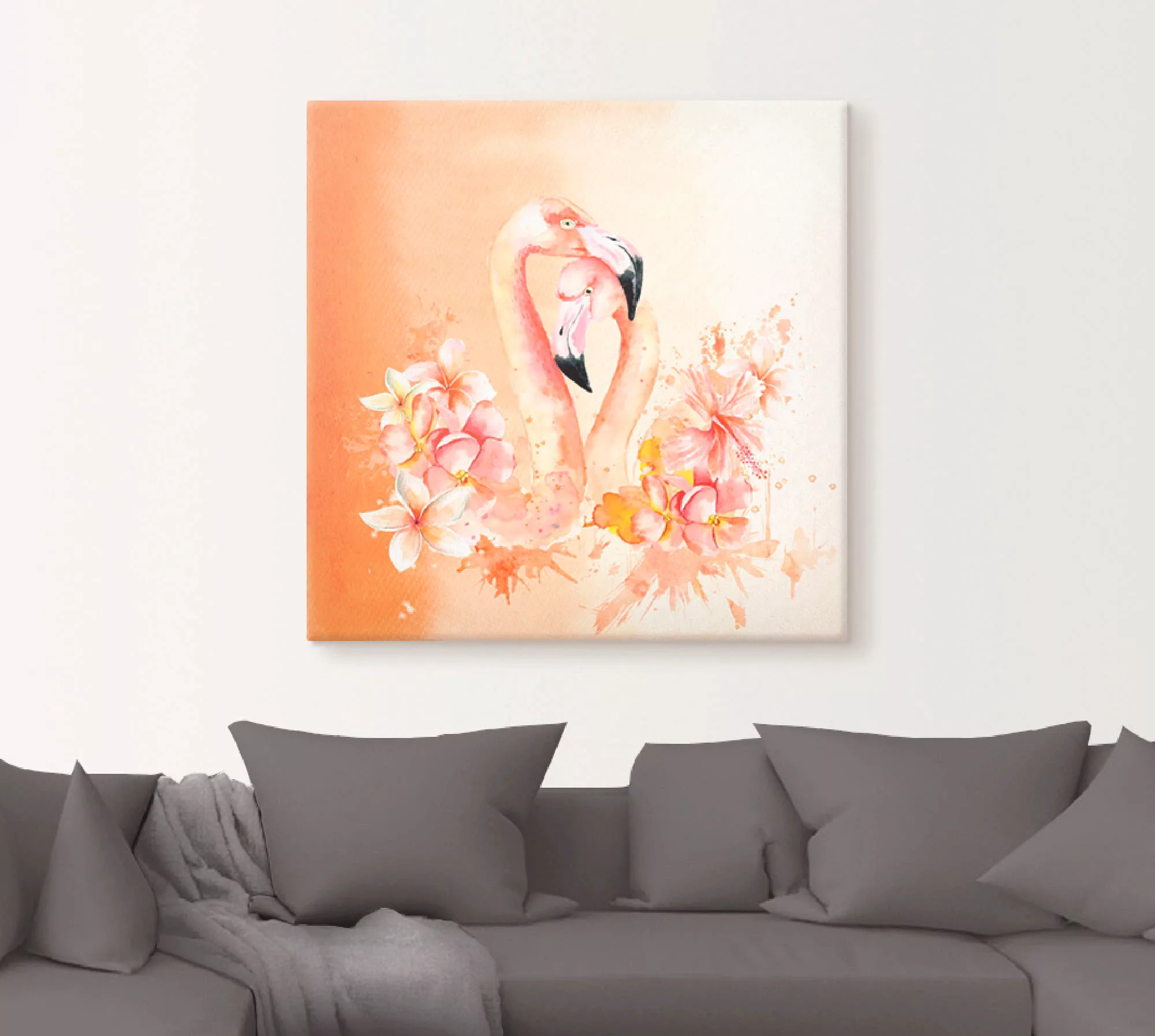 Artland Wandbild »Orange Flamingo in Love- Illustration«, Vögel, (1 St.), a günstig online kaufen