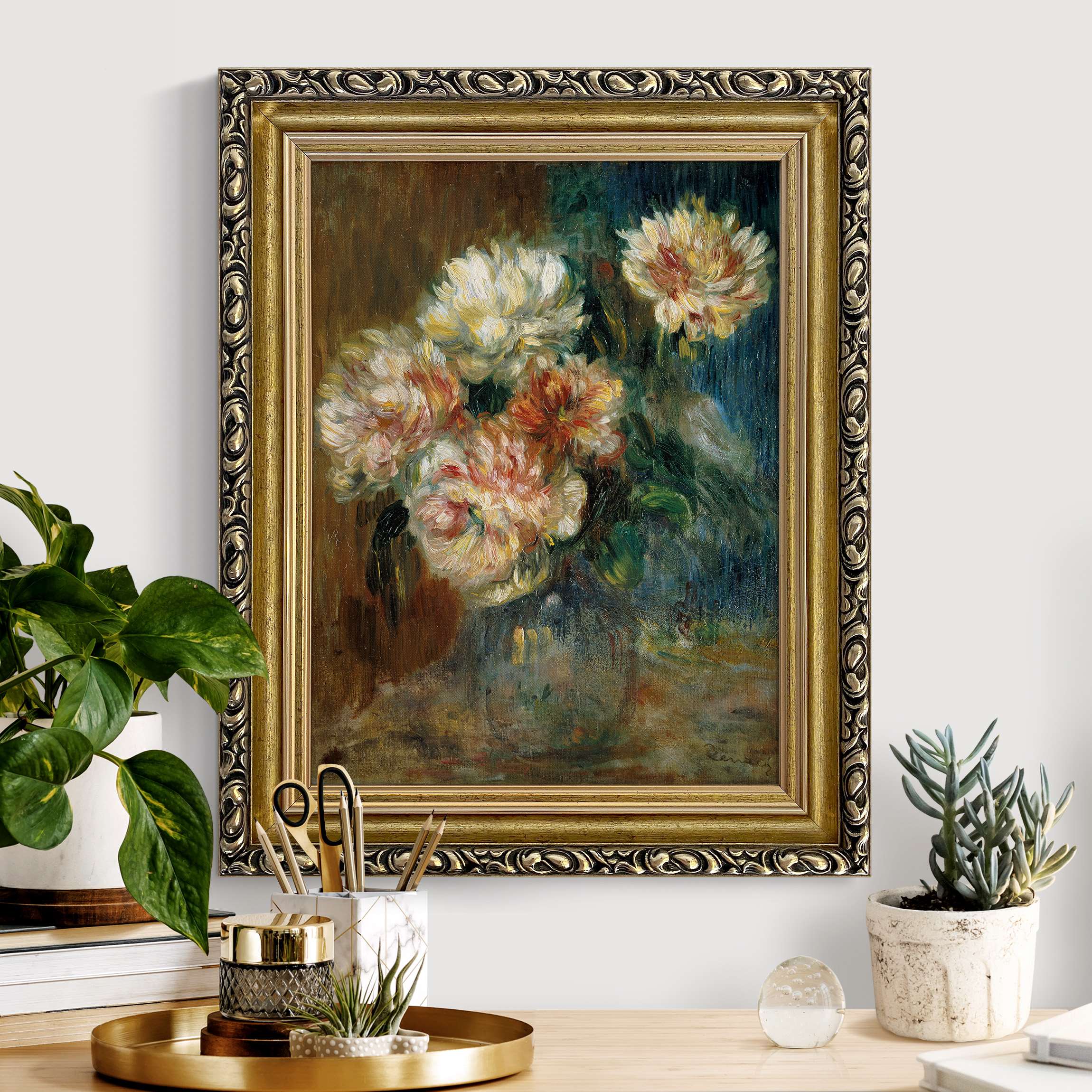 Gerahmtes Leinwandbild Auguste Renoir - Vase Pfingstrosen günstig online kaufen