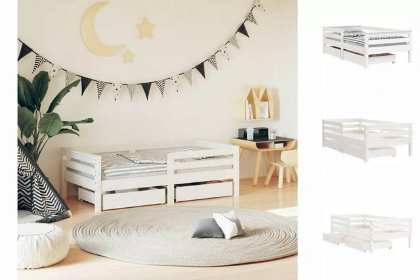 vidaXL Kinderbett Kinderbett mit Schubladen Weiß 70x140 cm Massivholz Kiefe günstig online kaufen