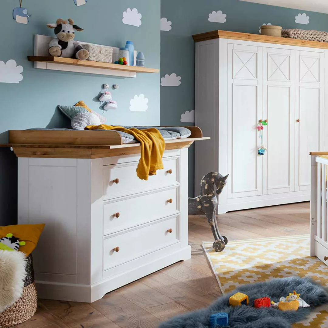 Babyzimmer Set in Weiß und Eichefarben Kiefer Massivholz (sechsteilig) günstig online kaufen