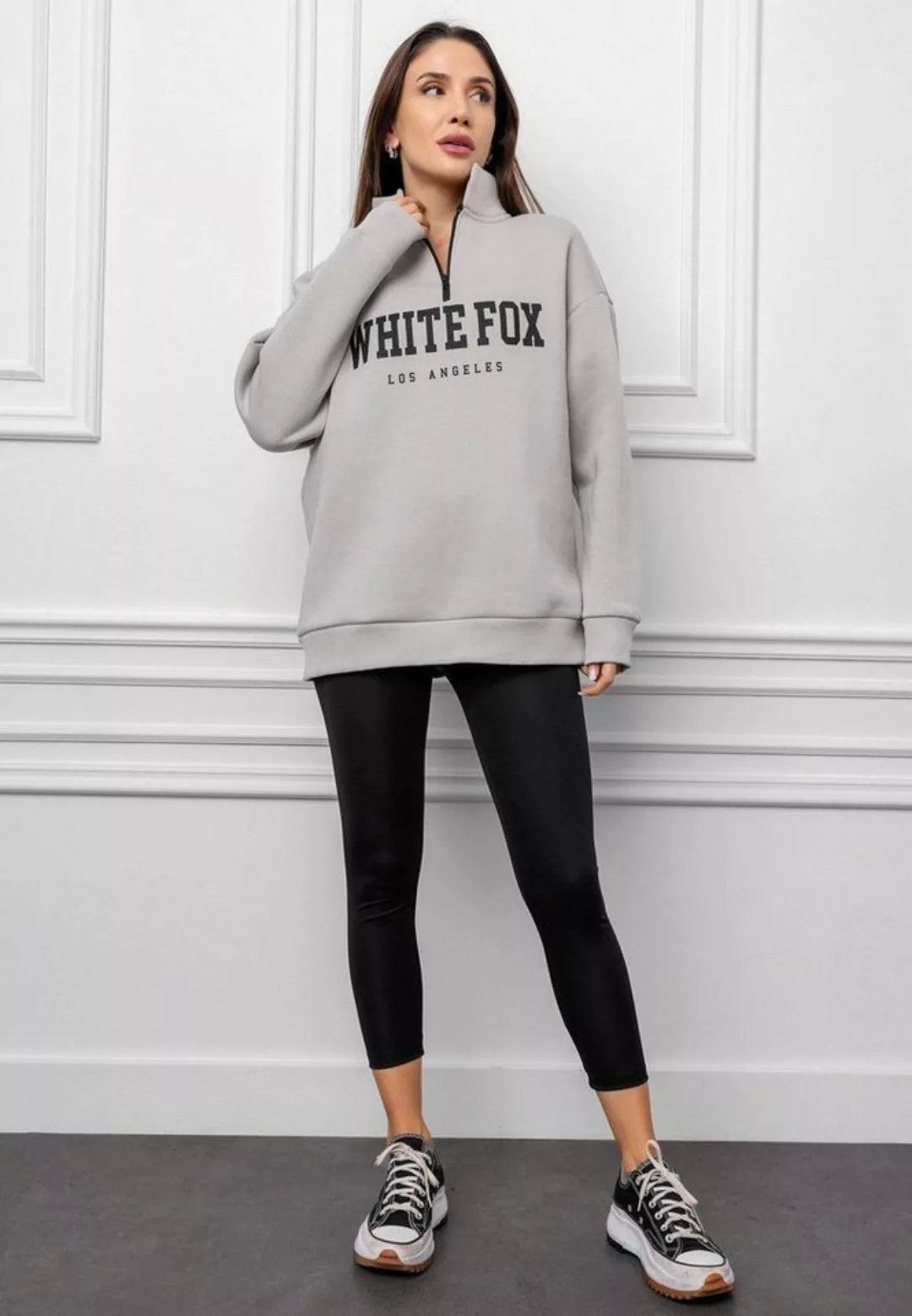 STYLEOVER Longsweatshirt Bedrucktes Sweatshirt mit halbem Reißverschluss günstig online kaufen