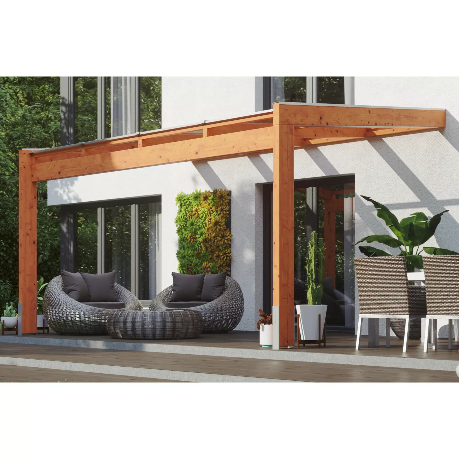 Skan Holz Terrassenüberdachung Novara 450 cm x 259 cm Eiche hell günstig online kaufen