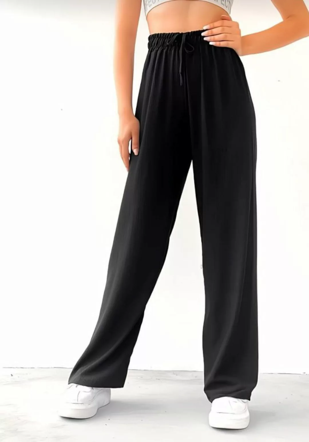 fashionshowcase Palazzohose leichte Damen Crinkle-Hose mit elastischem Bund günstig online kaufen