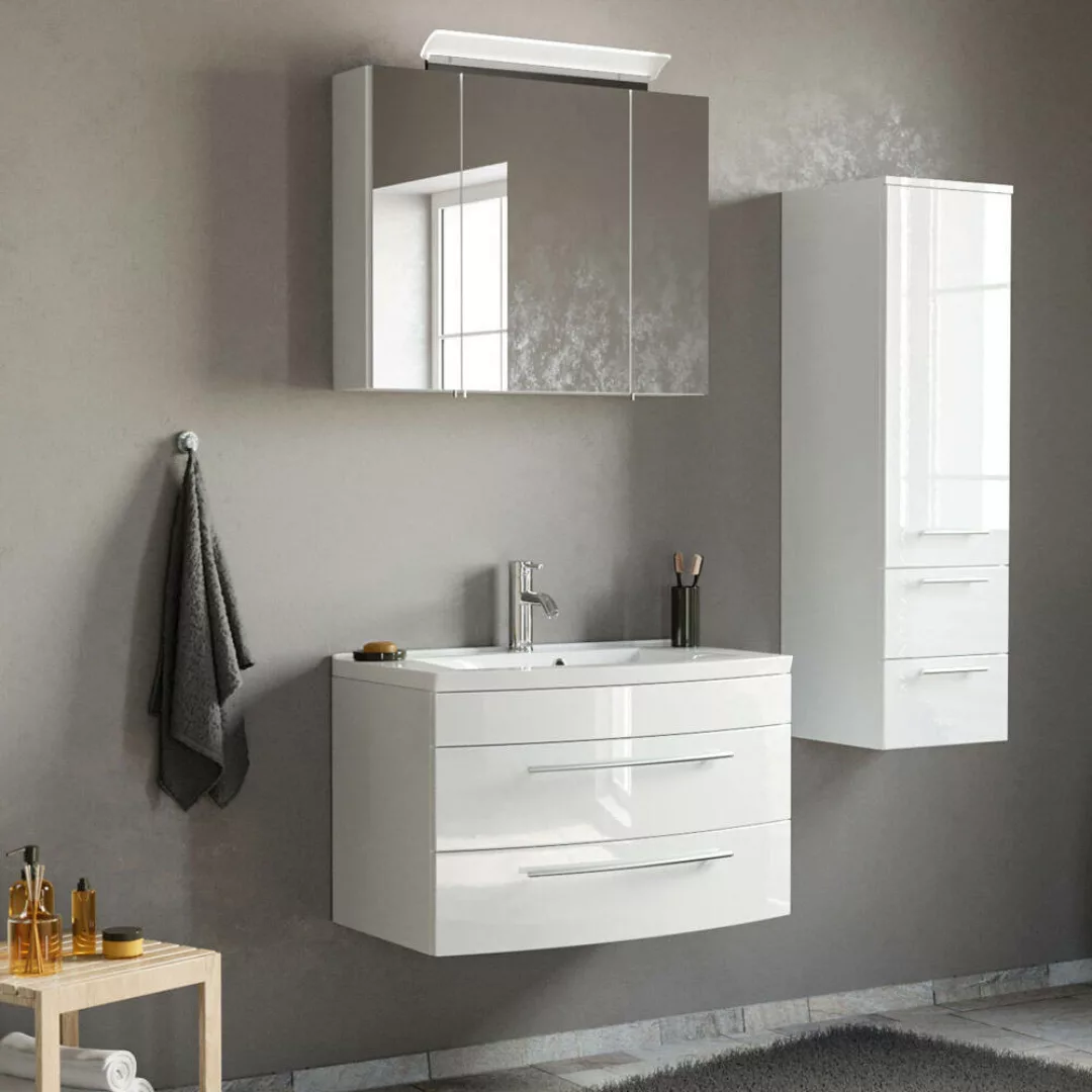 Badezimmer Waschplatz Set in weiß Hochglanz mit LED-Spiegelschrank MAPUTO-0 günstig online kaufen