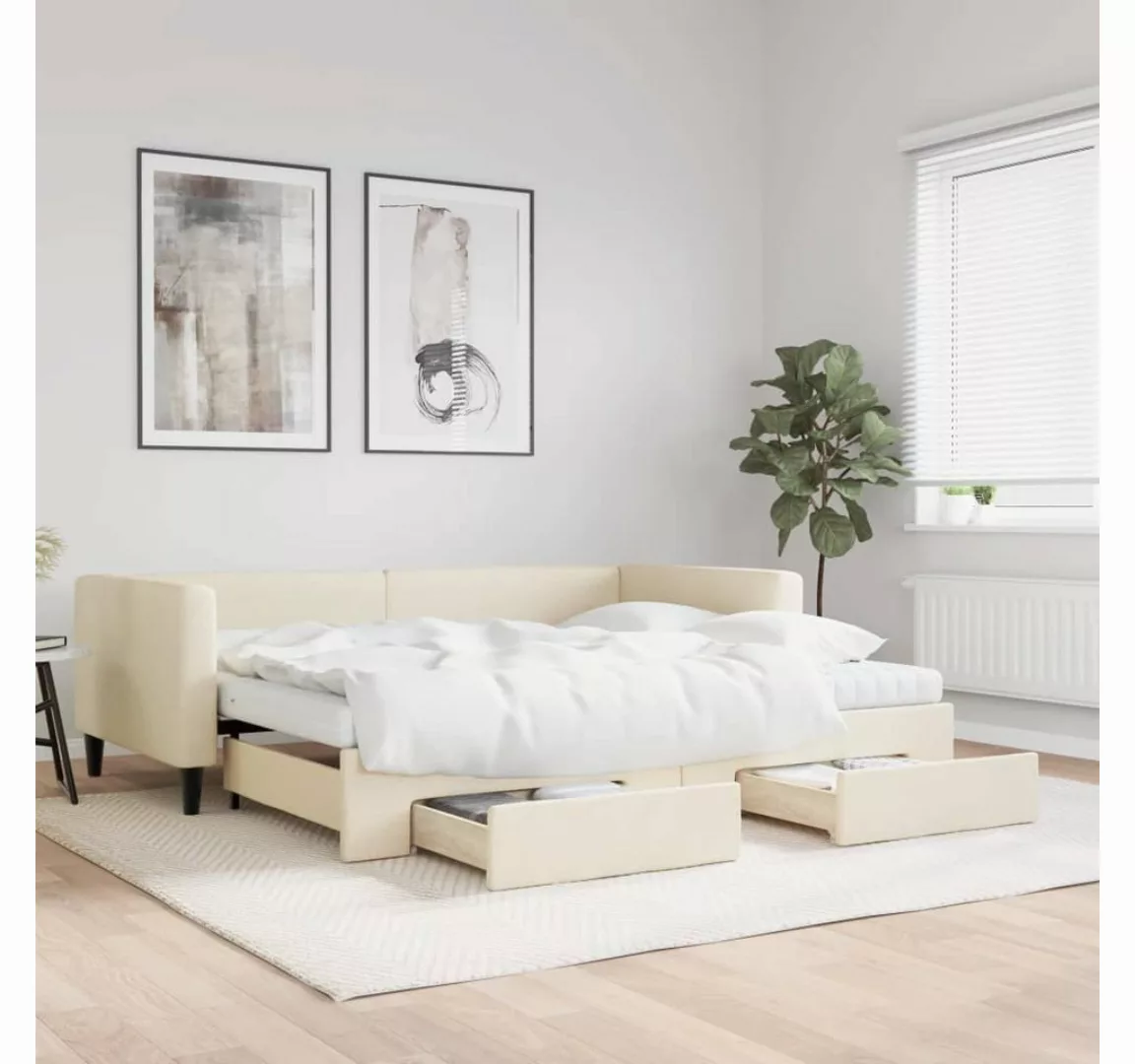 vidaXL Bett Tagesbett Ausziehbar mit Schubladen Creme 90x200 cm Stoff günstig online kaufen