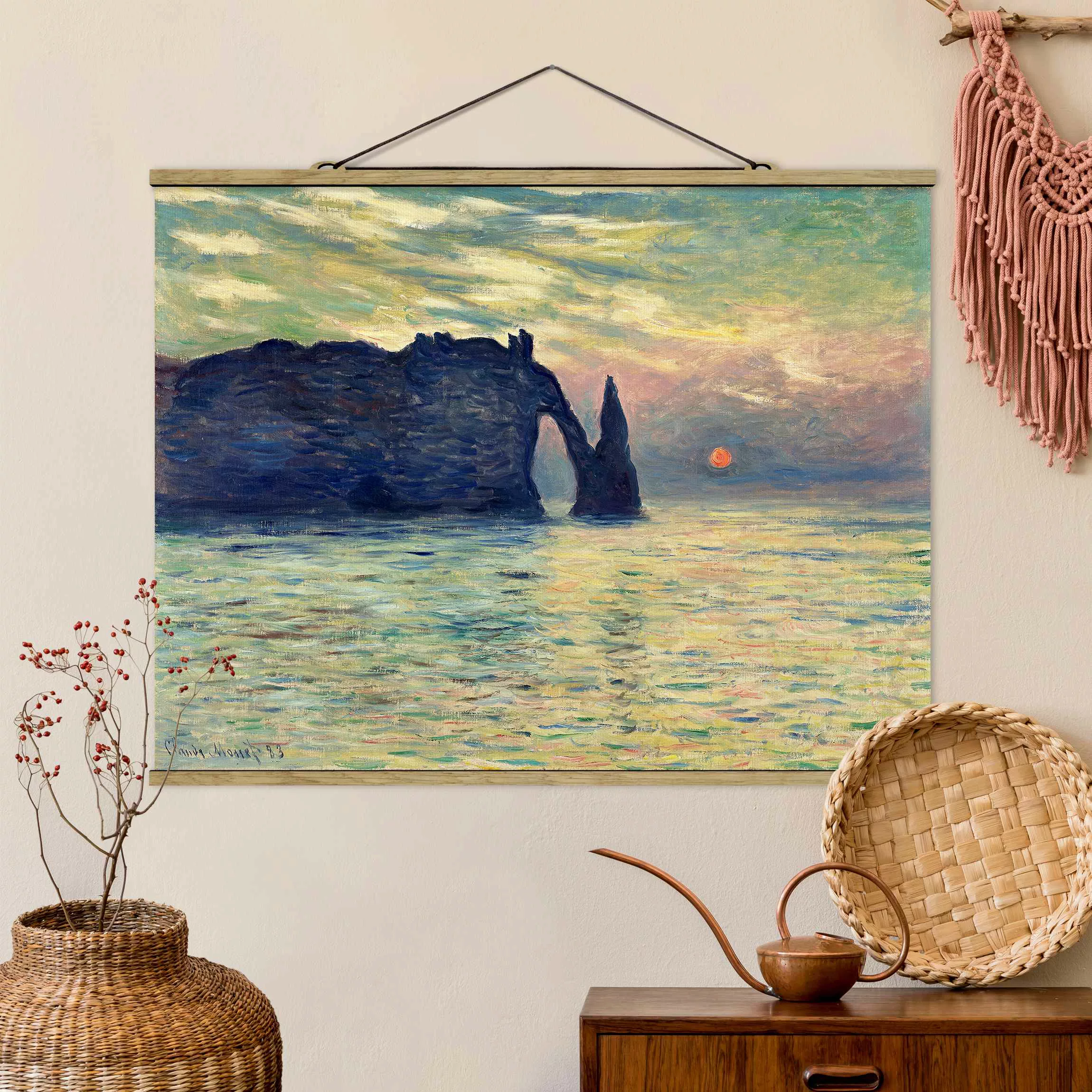 Stoffbild Kunstdruck mit Posterleisten - Querformat Claude Monet - Felsen S günstig online kaufen