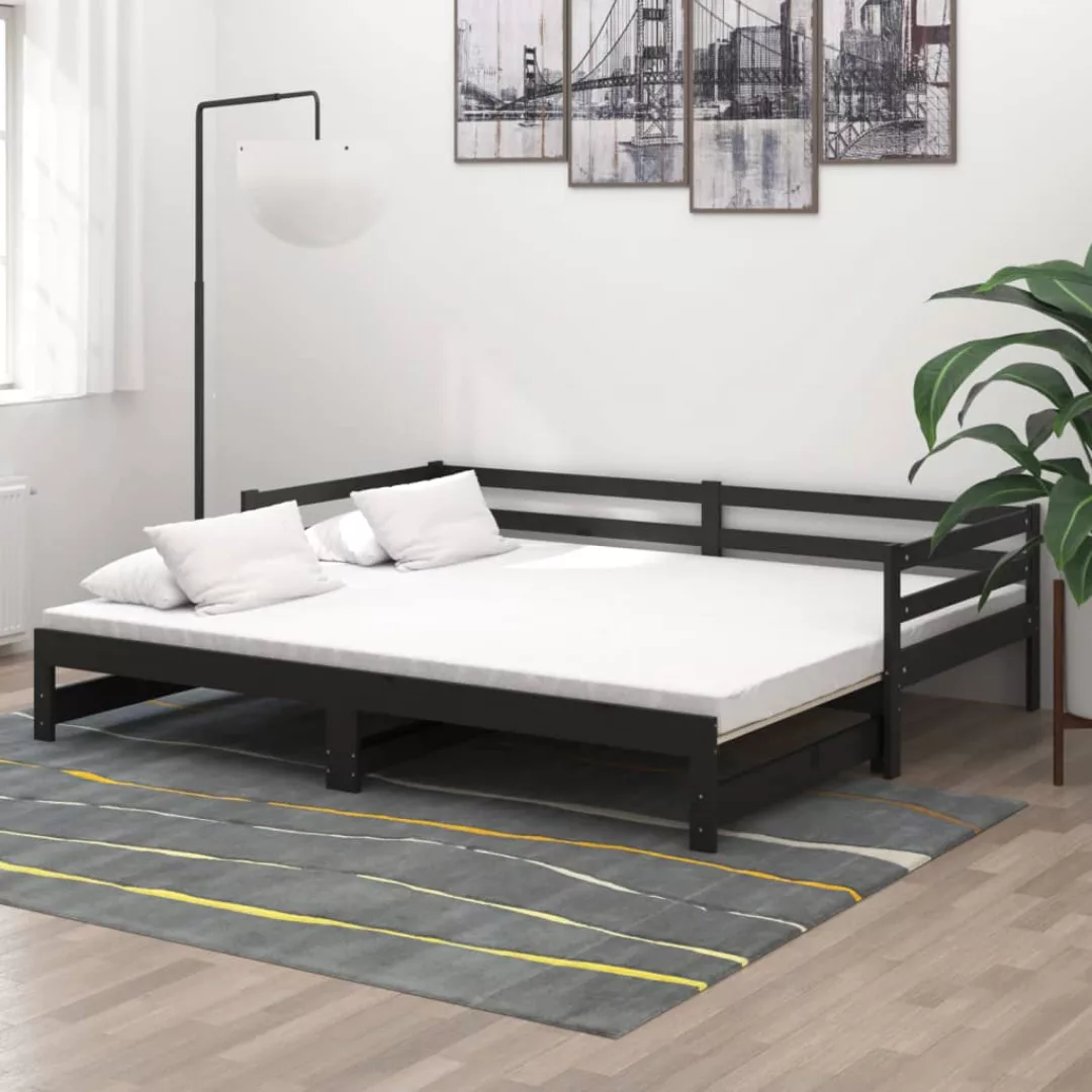 Ausziehbares Tagesbett 2x(90x200) Cm Schwarz Massivholz Kiefer günstig online kaufen