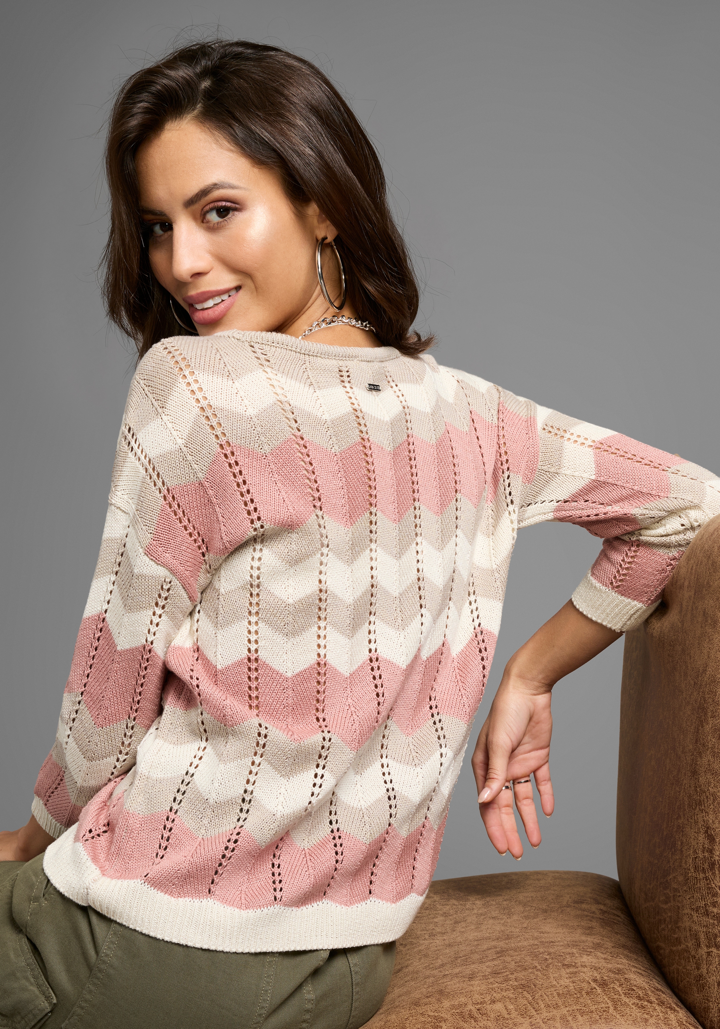 Laura Scott Strickpullover mit Ajourstrickmuster günstig online kaufen