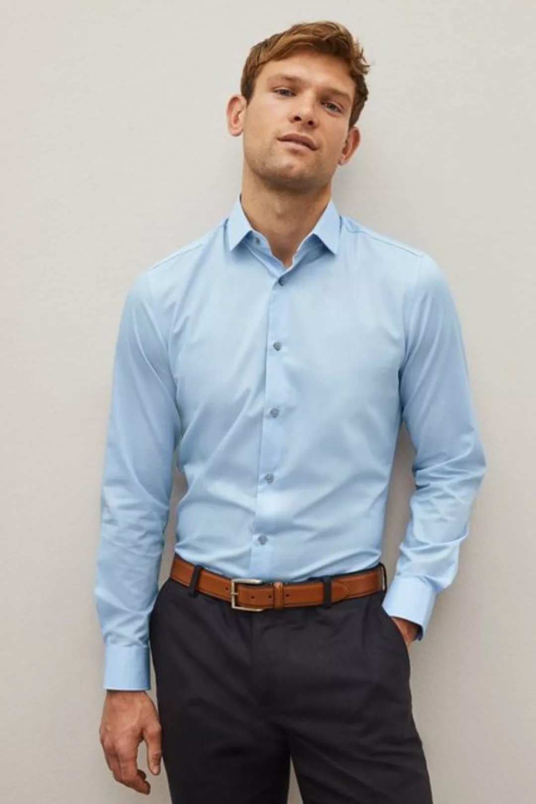 Next Langarmhemd Slim Fit Hemd mit Struktur und Sportmanschetten (1-tlg) günstig online kaufen