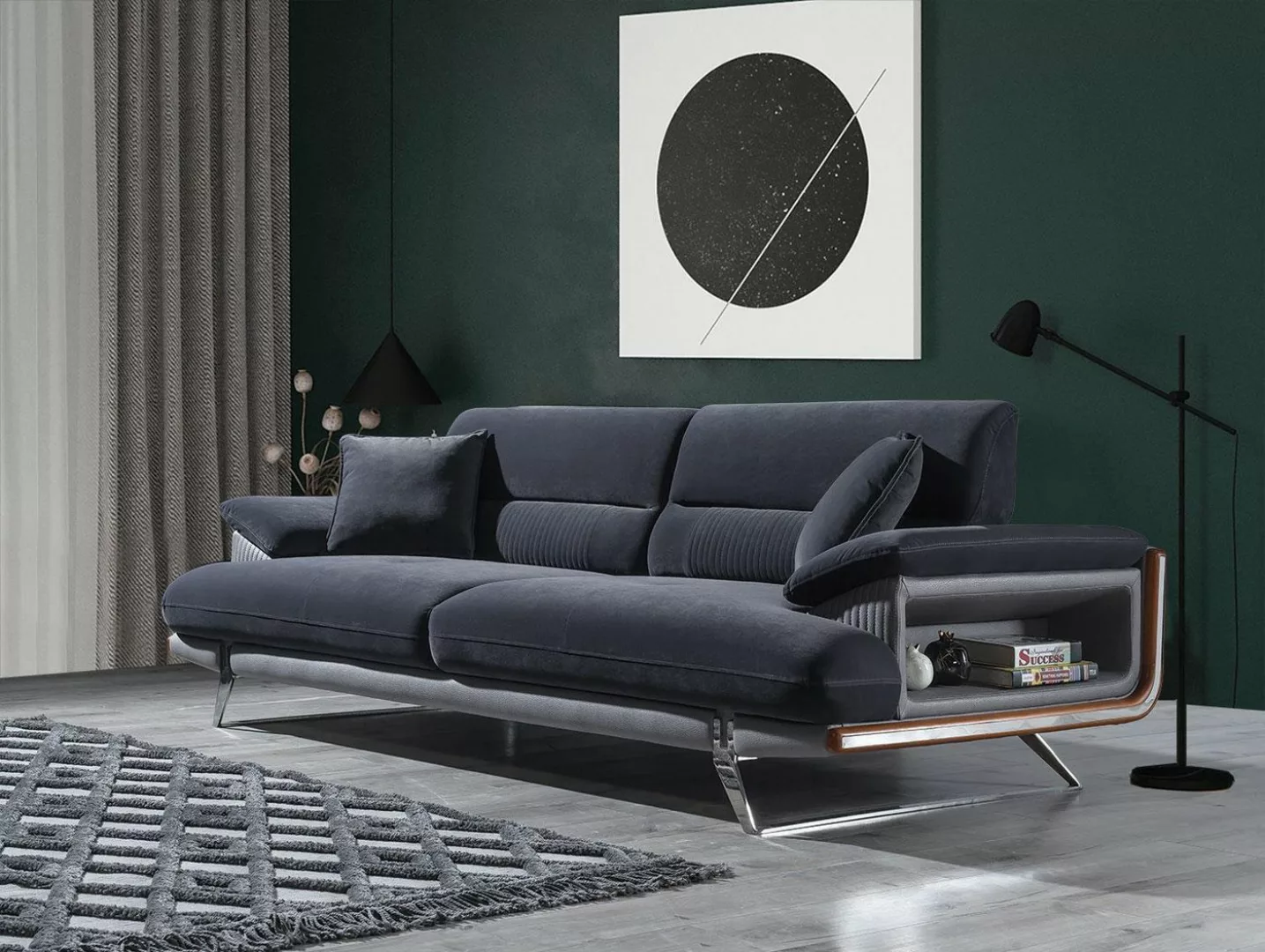 JVmoebel Sofa Sofa 3 Sitzer Textil Sofas Schwarz Stoff Möbel Modern Stil Dr günstig online kaufen